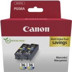 Canon CLI-36 Γνήσιο Πακέτο 2 Μελανιών Εκτυπωτή InkJet Πολλαπλό (Color) (1511B025)