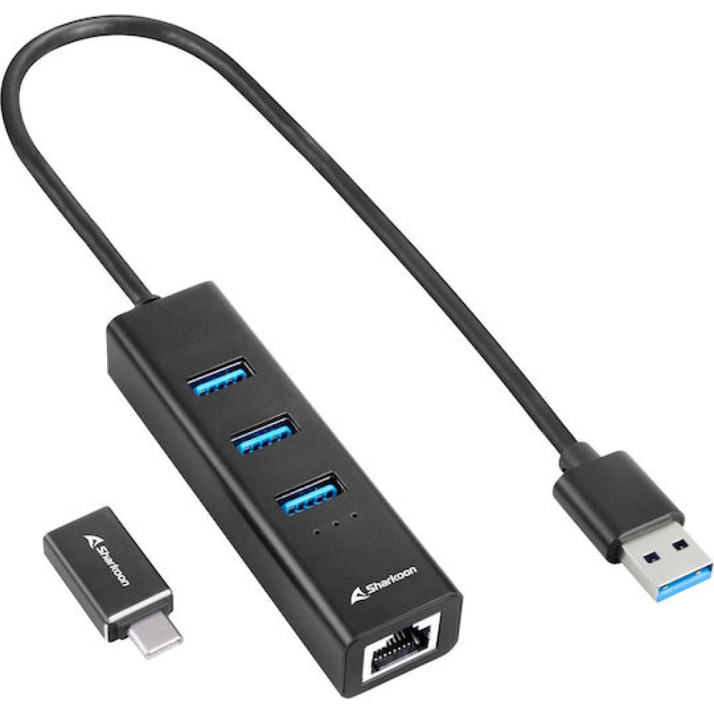 Sharkoon USB 3.2 Hub 4 Θυρών με σύνδεση USB-A / USB-C / Ethernet