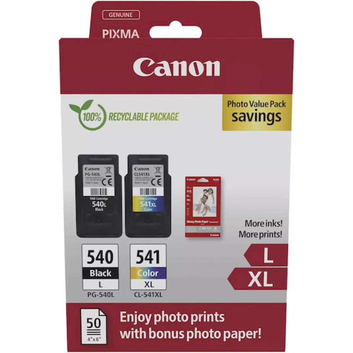 Canon Pg-540 L Cl-541 Xl Γνήσιο Photo Value Pack με 1 Μελάνι InkJet Μαύρο (5224B012)