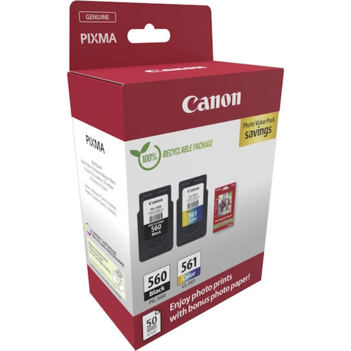 Canon PG-560/CL-561 Γνήσιο Photo Value Pack με 2 Μελάνια Εκτυπωτή InkJet Κίτρινο / Κυανό / Ματζέντα / Μαύρο (3713C008)