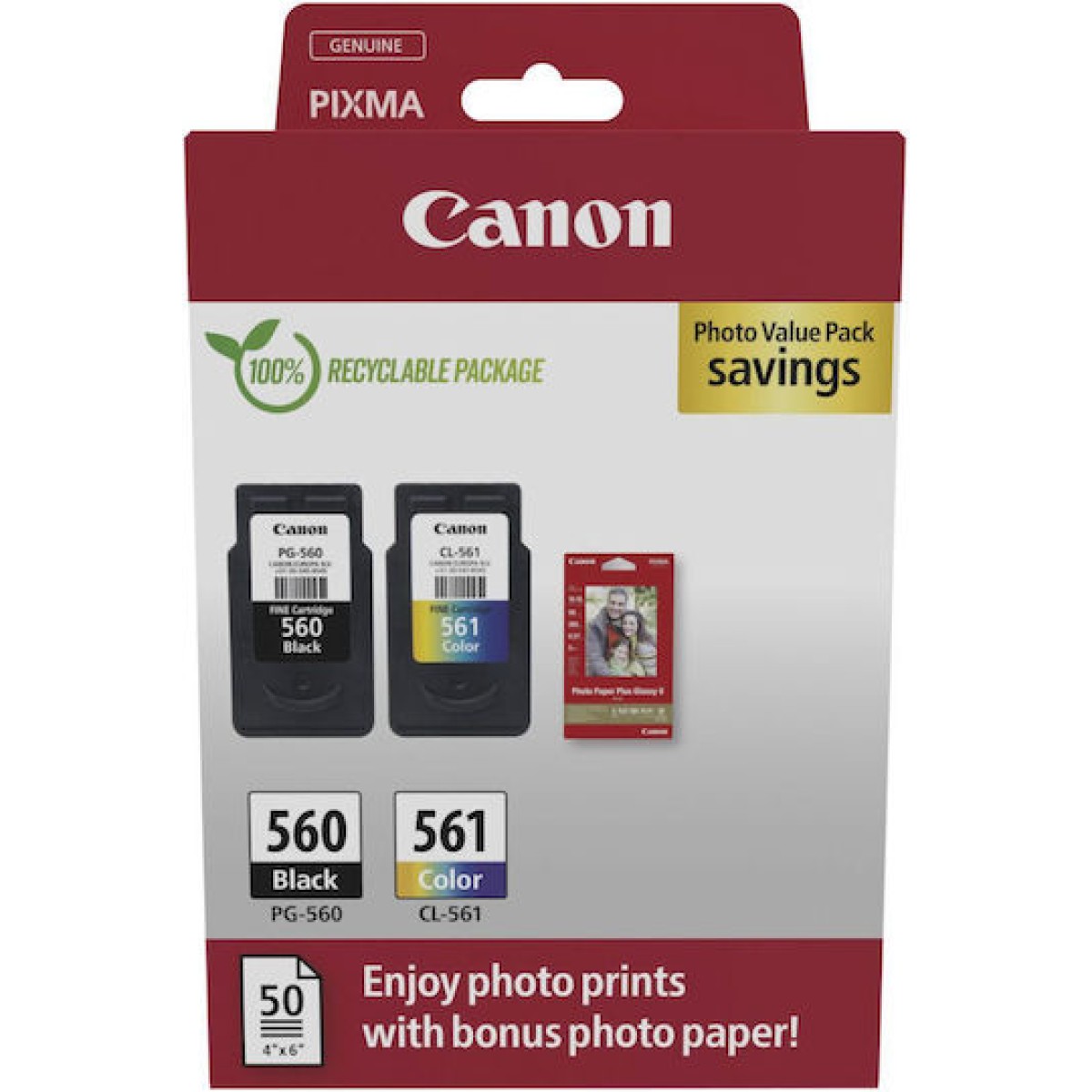 Canon PG-560/CL-561 Γνήσιο Photo Value Pack με 2 Μελάνια Εκτυπωτή InkJet Κίτρινο / Κυανό / Ματζέντα / Μαύρο (3713C008)