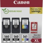 Canon PG-560 XL Γνήσιο Photo Value Pack με 3 Μελάνια Εκτυπωτή InkJet Μαύρο / Πολλαπλό (Color) (3712C012)