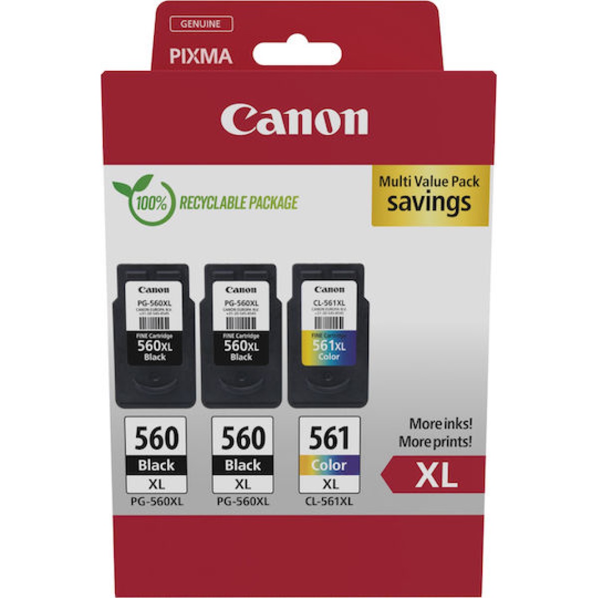 Canon PG-560 XL Γνήσιο Photo Value Pack με 3 Μελάνια Εκτυπωτή InkJet Μαύρο / Πολλαπλό (Color) (3712C012)