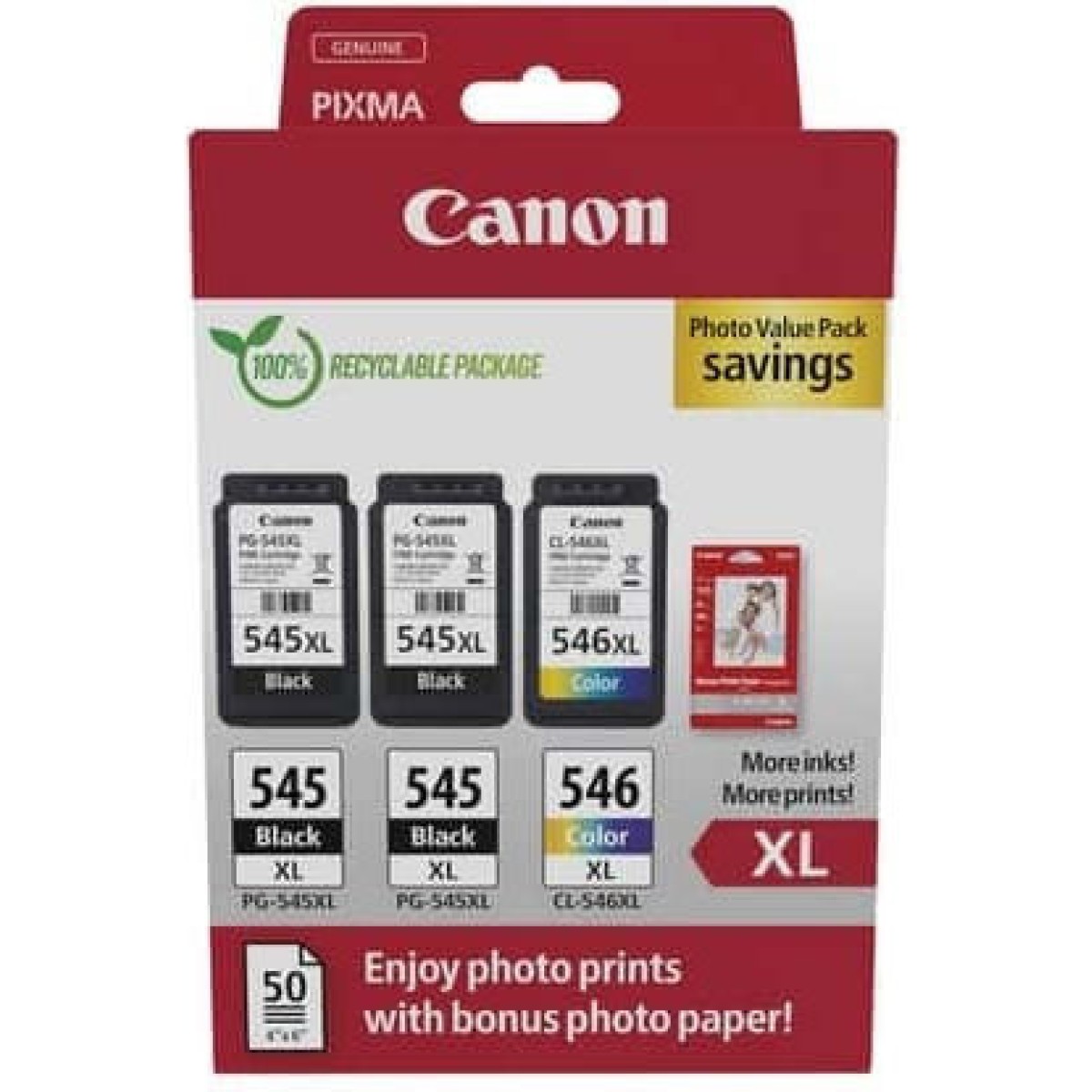 Canon PG-545 XL x2 / CL-546 XL Multi Pack Γνήσιο Photo Value Pack με 3 Μελάνια Εκτυπωτή InkJet Photo Μαύρο / Πολλαπλό (Color) (8286B013)