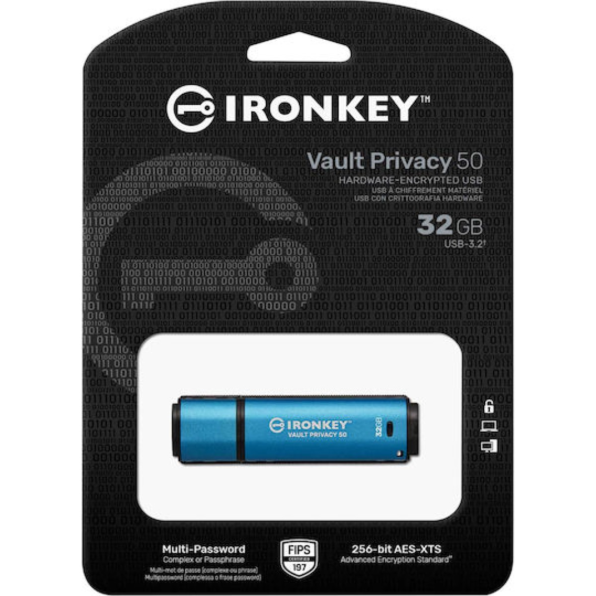 Kingston IronKey Vault Privacy 50 32GB USB 3.2 Stick Μπλε