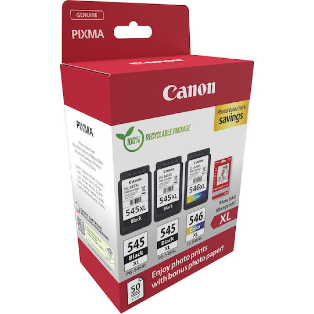 Canon PG-545 XL x2 / CL-546 XL Γνήσιο Photo Value Pack με 3 Μελάνια Εκτυπωτή InkJet Photo Μαύρο / Πολλαπλό (Color) (8286B015)