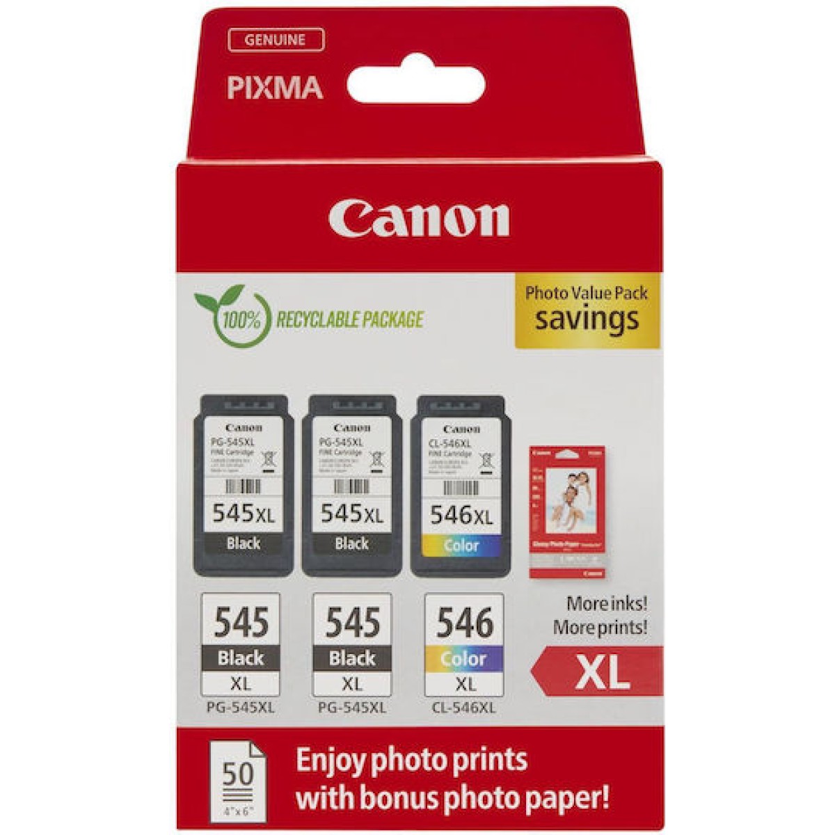 Canon PG-545 XL x2 / CL-546 XL Γνήσιο Photo Value Pack με 3 Μελάνια Εκτυπωτή InkJet Photo Μαύρο / Πολλαπλό (Color) (8286B015)
