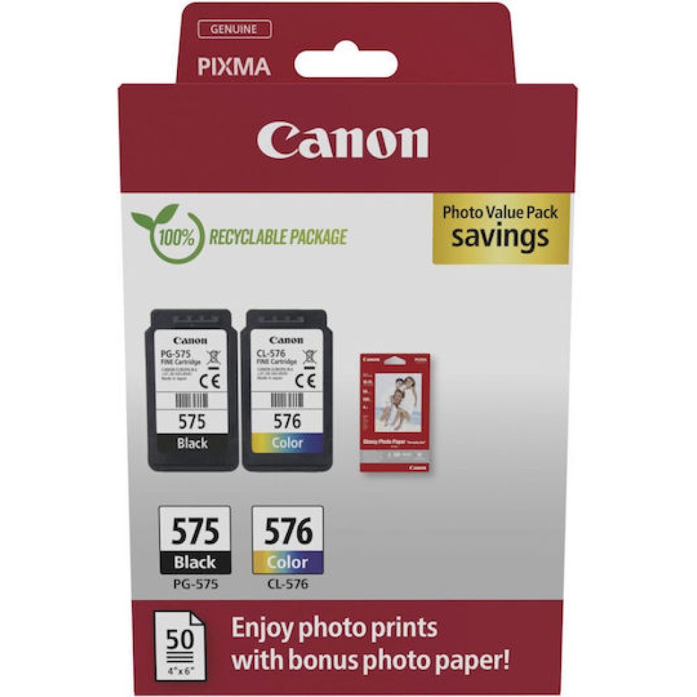 Canon PG-575 / CL-576 Γνήσιο Photo Value Pack με 2 Μελάνια Εκτυπωτή InkJet Μαύρο / Πολλαπλό (Color) (5438C004)
