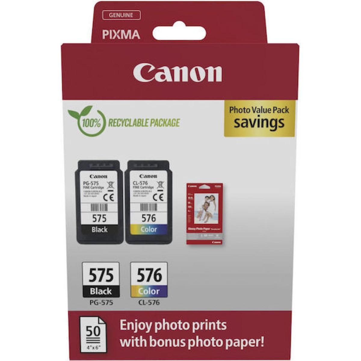 Canon PG-575 / CL-576 Γνήσιο Photo Value Pack με 2 Μελάνια Εκτυπωτή InkJet Μαύρο / Πολλαπλό (Color) (5438C004)
