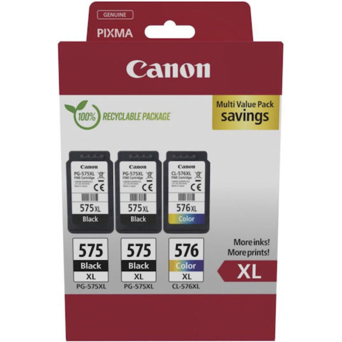 Canon PG-575 XL x2 Γνήσιο Πακέτο 3 Μελανιών Εκτυπωτή InkJet Μαύρο / Πολλαπλό (Color) (5437C004)