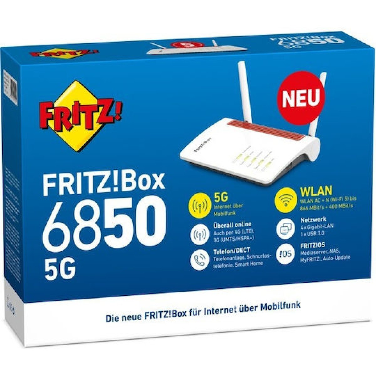 AVM FRITZ!Box 6850 5G Ασύρματο 5G Mobile Router Wi‑Fi 4 με 4 Θύρες Gigabit Ethernet