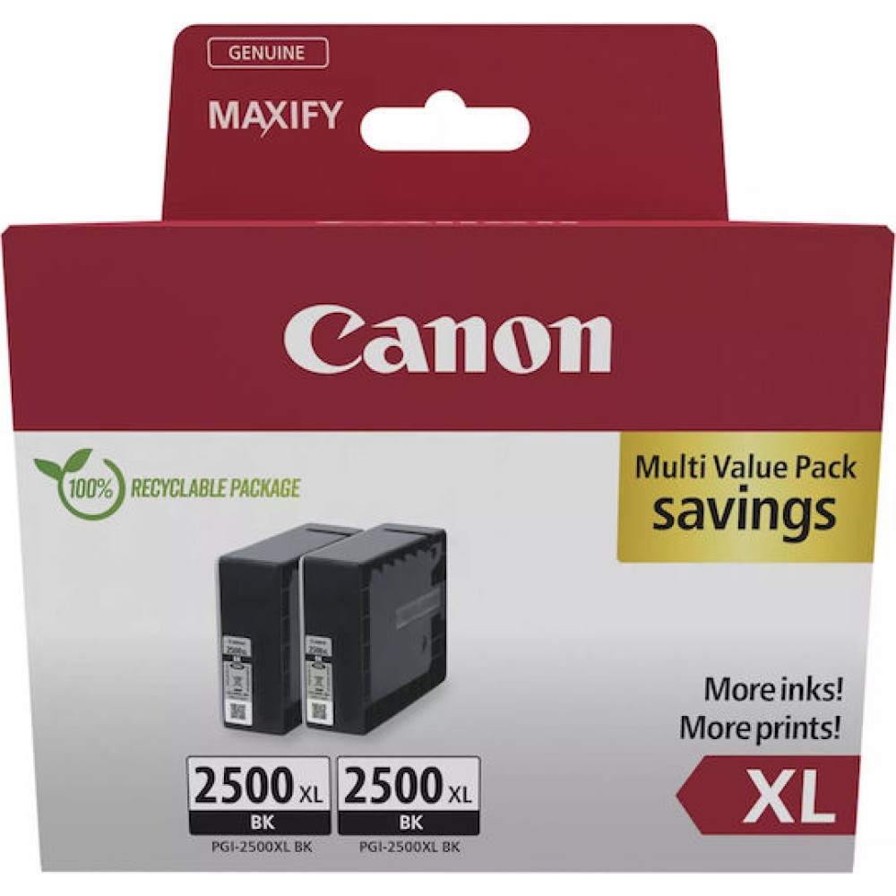 Canon PGI-2500XL Γνήσιο Πακέτο 2 Μελανιών Εκτυπωτή InkJet Μαύρο (9254B011)