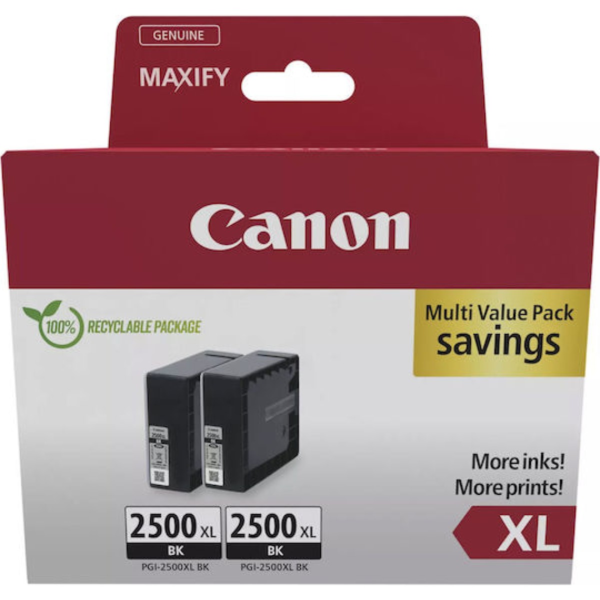 Canon PGI-2500XL Γνήσιο Πακέτο 2 Μελανιών Εκτυπωτή InkJet Μαύρο (9254B011)