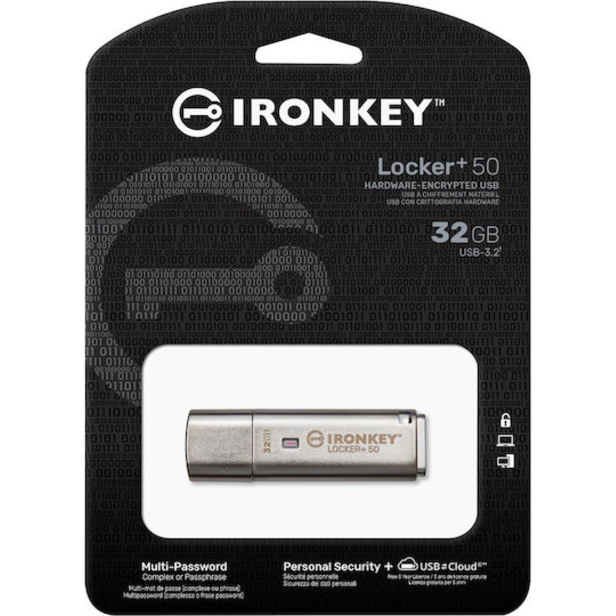 Kingston IronKey Locker+ 50 32GB USB 3.2 Stick Ασημί