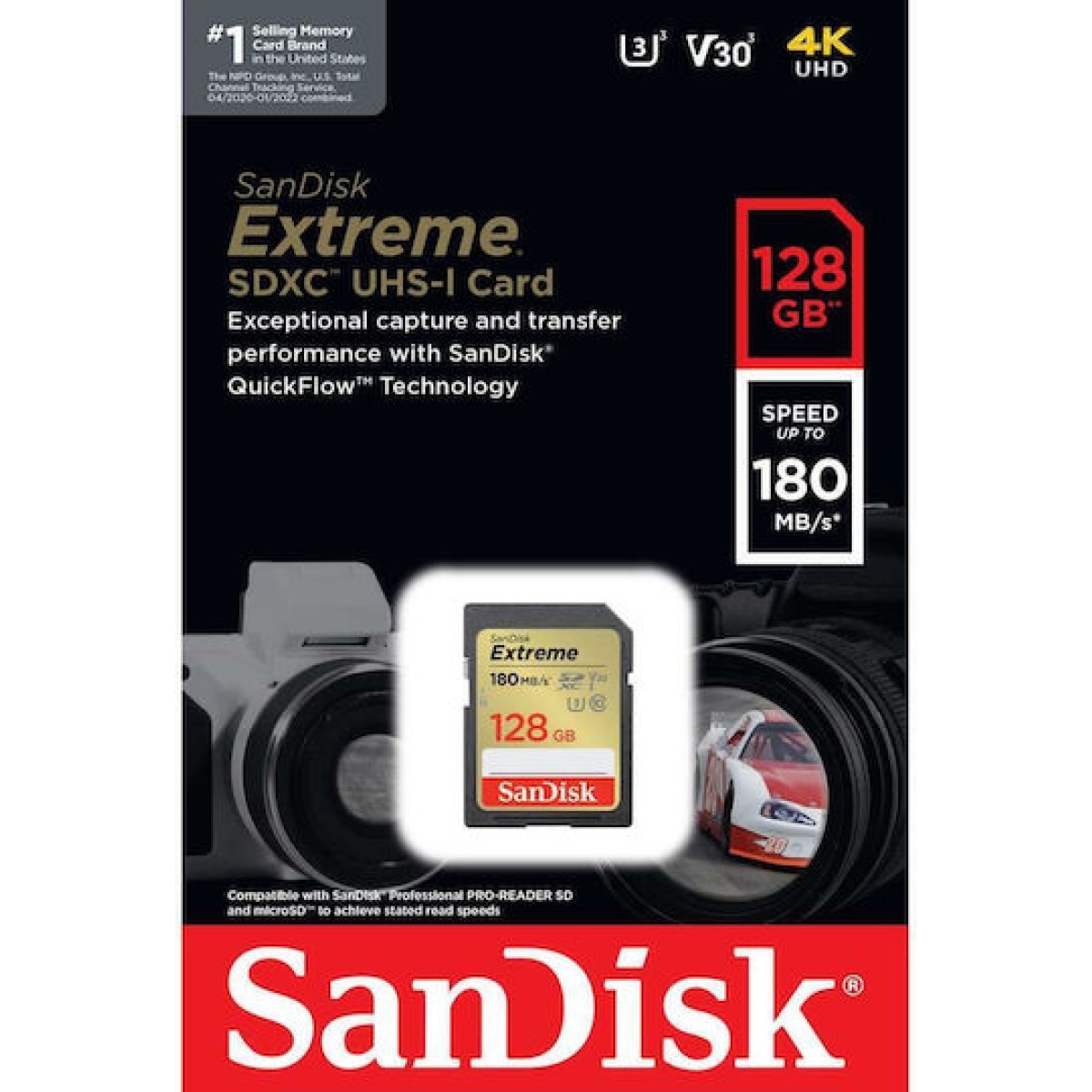 Sandisk Extreme SDXC 128GB Class 10 U3 V30 UHS-I με αντάπτορα