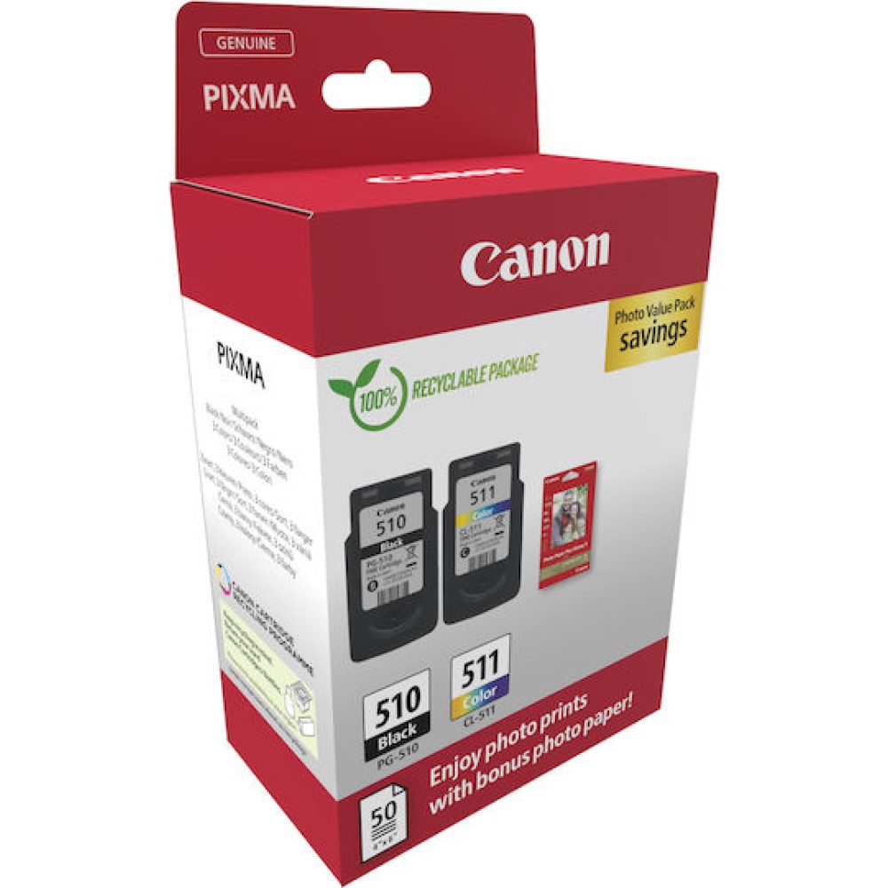 Canon PG-510 Γνήσιο Photo Value Pack με 1 Μελάνι InkJet Κυανό / Ματζέντα / Κίτρινο / Μαύρο (2970B017)