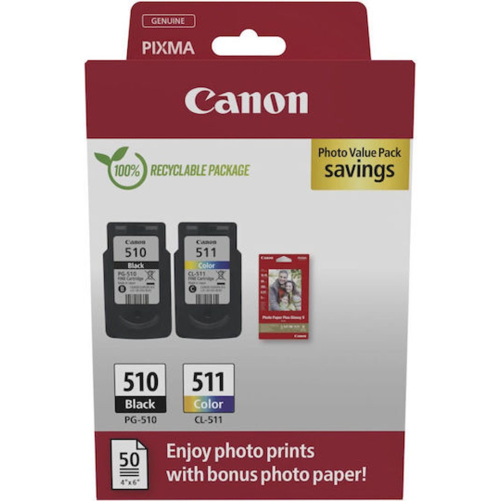 Canon PG-510 Γνήσιο Photo Value Pack με 1 Μελάνι InkJet Κυανό / Ματζέντα / Κίτρινο / Μαύρο (2970B017)