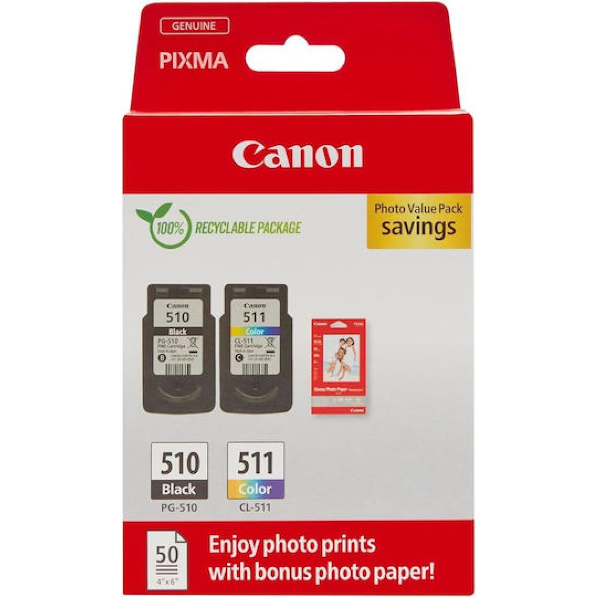 Canon PG-510 Γνήσιο Photo Value Pack με 1 Μελάνι InkJet Κυανό / Ματζέντα / Κίτρινο / Μαύρο (2970B017)