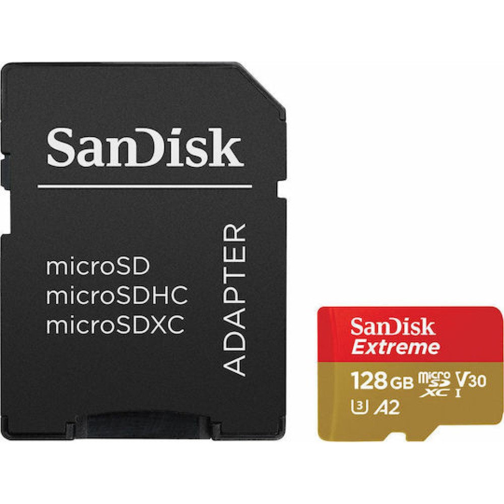 Sandisk Extreme microSDXC 128GB Class 10 U3 V30 A2 UHS-I με αντάπτορα SDSQXAA-128G-GN6MA