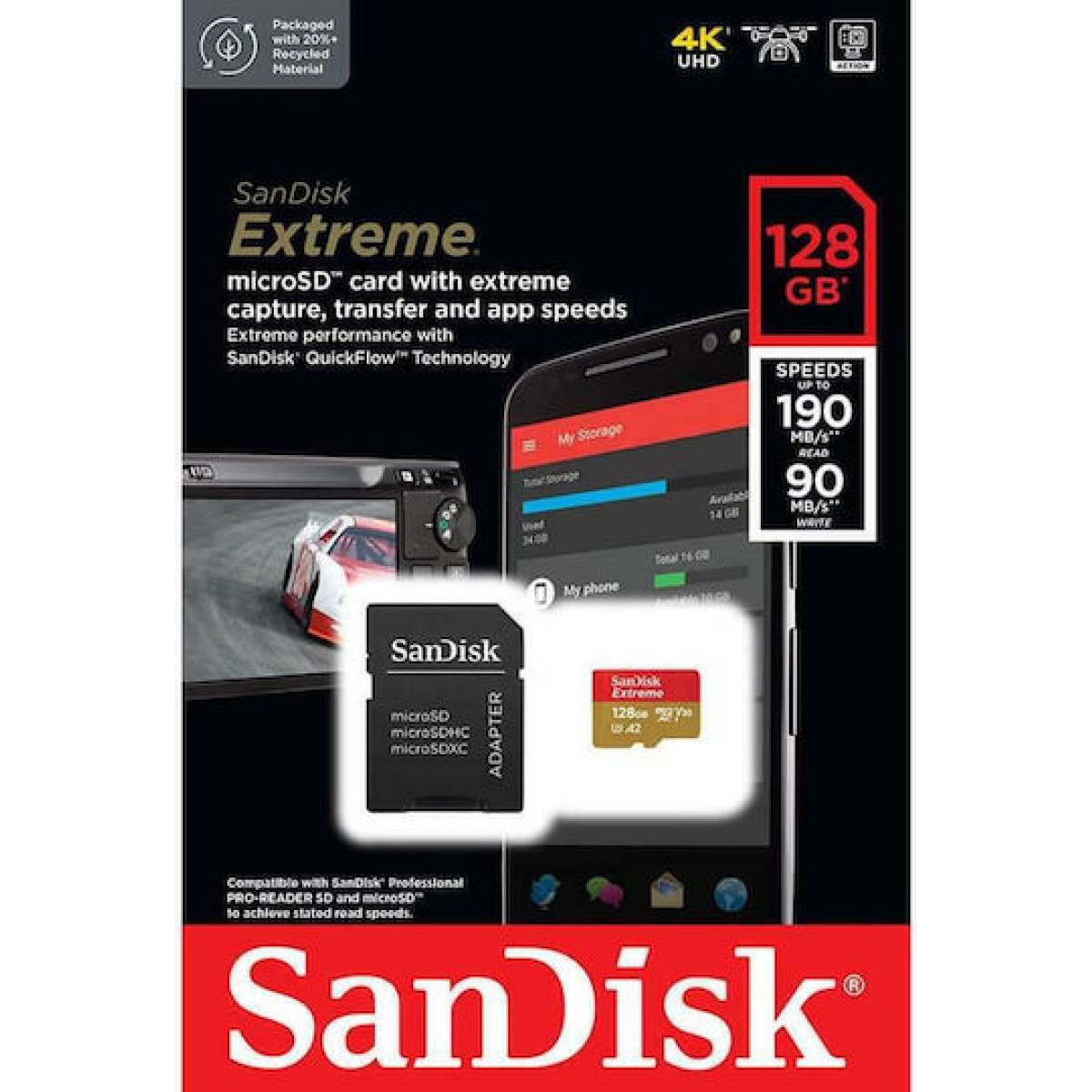 Sandisk Extreme microSDXC 128GB Class 10 U3 V30 A2 UHS-I με αντάπτορα SDSQXAA-128G-GN6MA