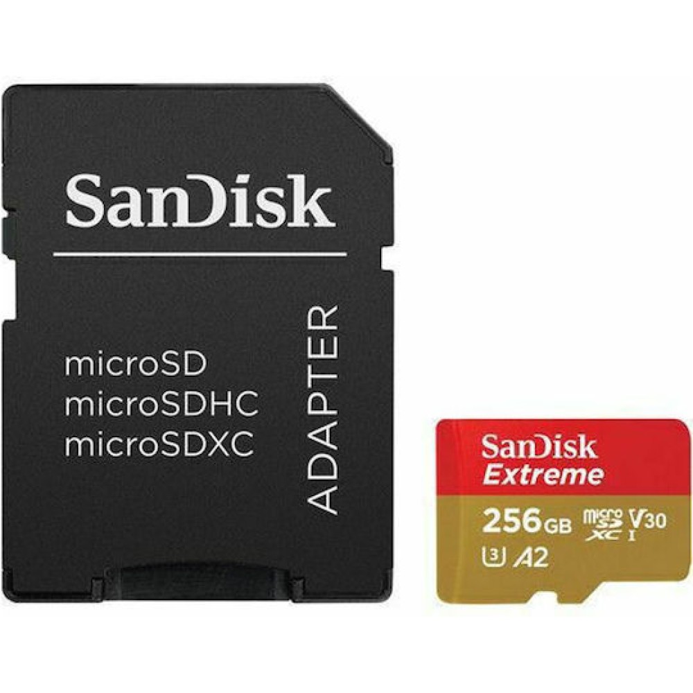 Sandisk Extreme microSDXC 256GB U3 V30 A2 UHS-I με αντάπτορα 190MB/s