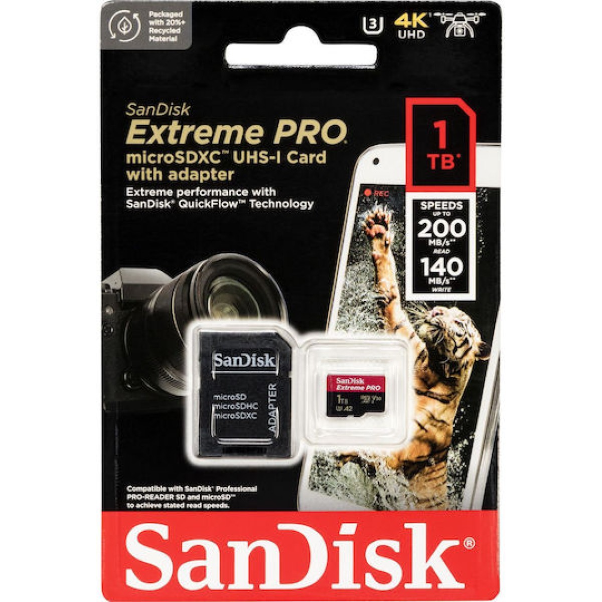 Sandisk Extreme Pro microSDXC 1.0TB Class 10 U3 V30 A2 UHS-I με αντάπτορα