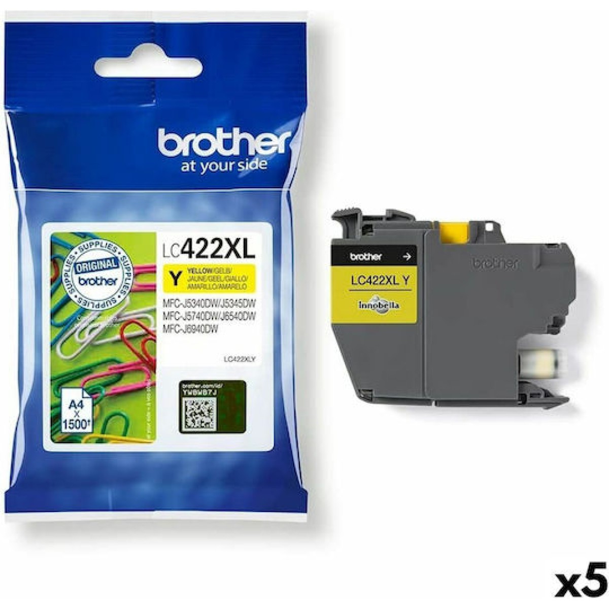 Brother LC422XL Γνήσιο Πακέτο 5 Μελανιών Εκτυπωτή InkJet Κίτρινο