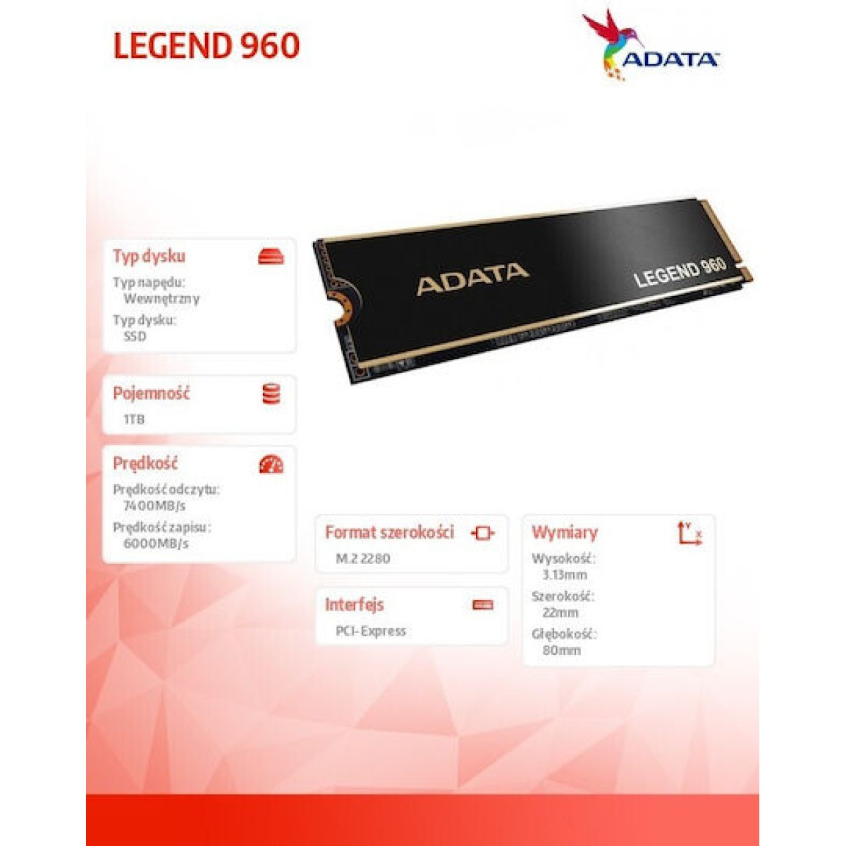 Adata Legend SSD 1TB M.2 NVMe PCI Express 4.0