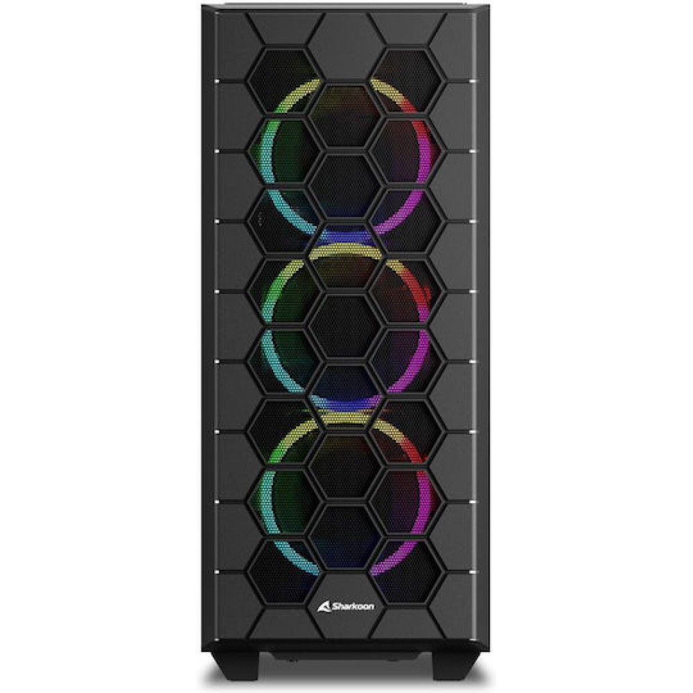 Sharkoon HEX Gaming Midi Tower Κουτί Υπολογιστή με Πλαϊνό Παράθυρο και RGB Φωτισμό Μαύρο