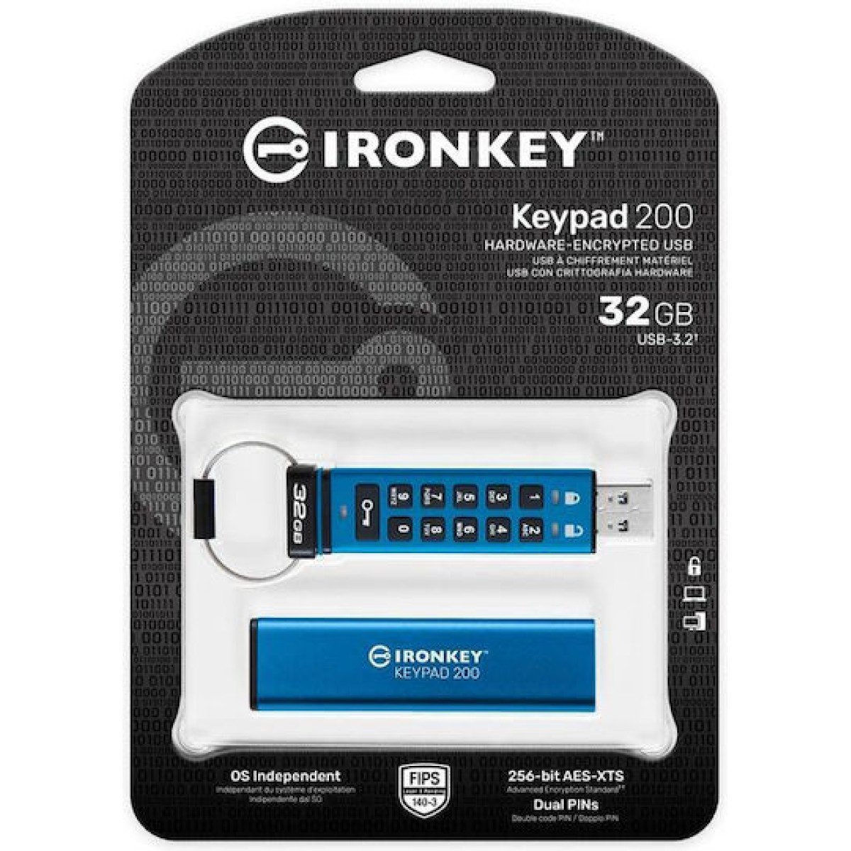 Kingston IronKey Keypad 32GB USB 3.2 Stick Μπλε