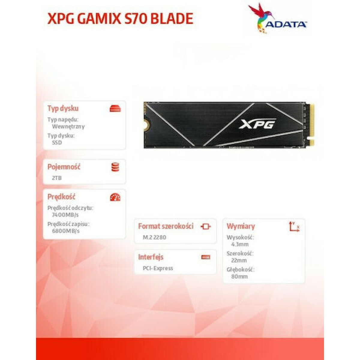 Adata XPG Gammix S70 Blade SSD 2TB M.2 NVMe