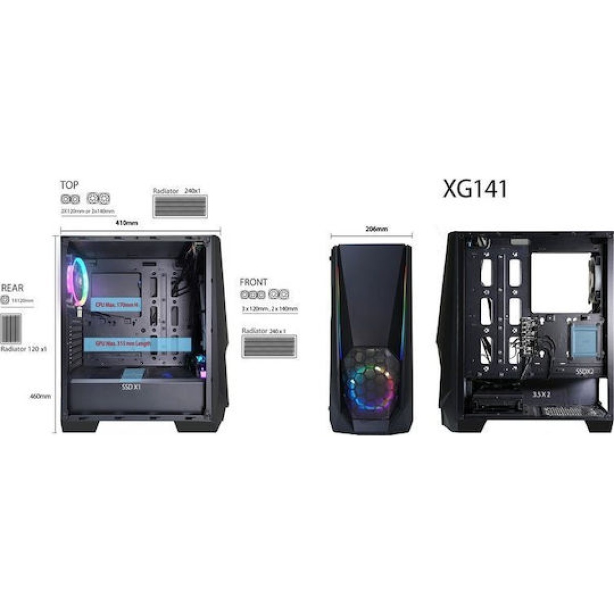 Xilence XG141 Gaming Midi Tower Κουτί Υπολογιστή με Πλαϊνό Παράθυρο και RGB Φωτισμό Μαύρο