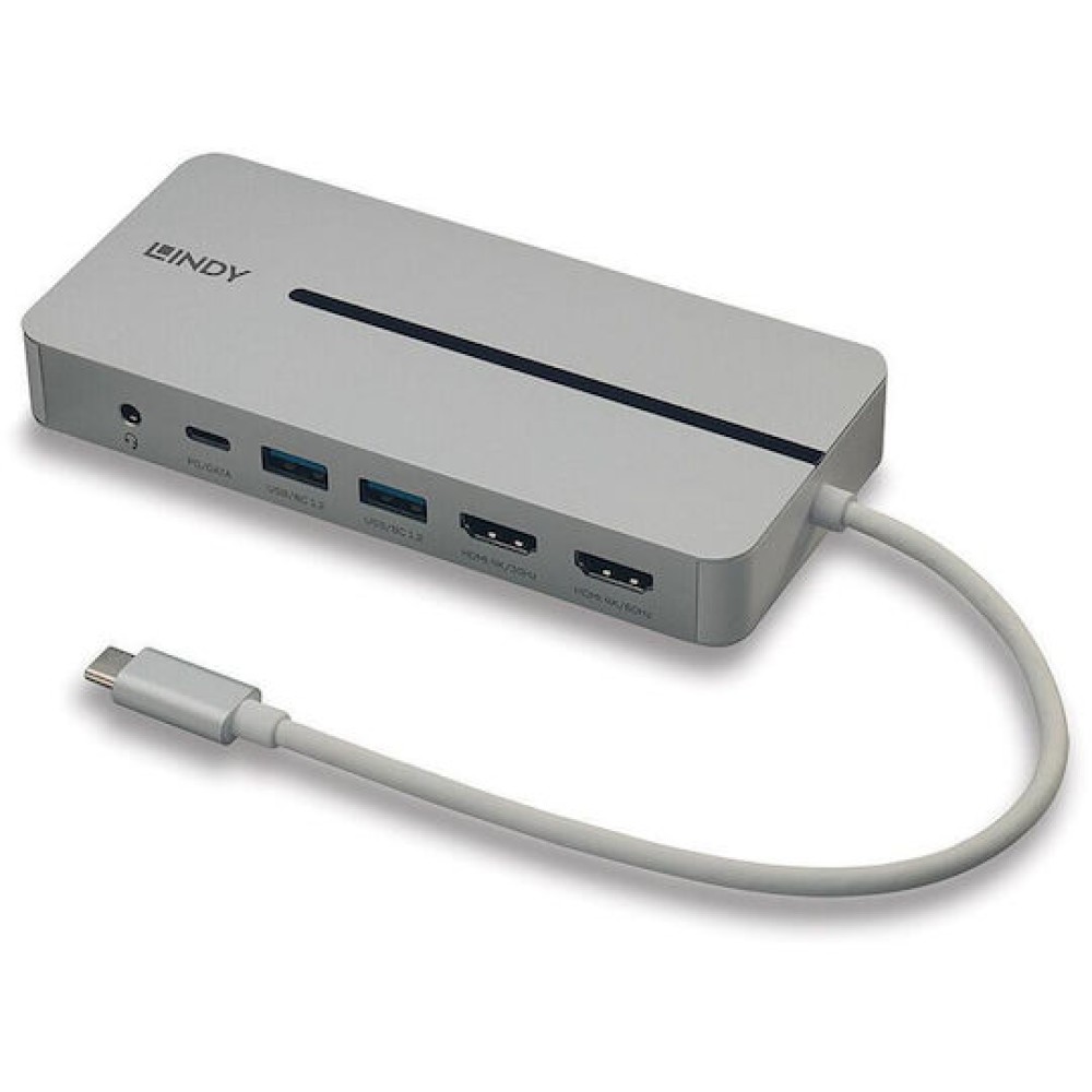 Lindy USB-C Docking Station με HDMI 4K PD Ethernet και συνδεση 2 Οθονών Γκρι (43360)