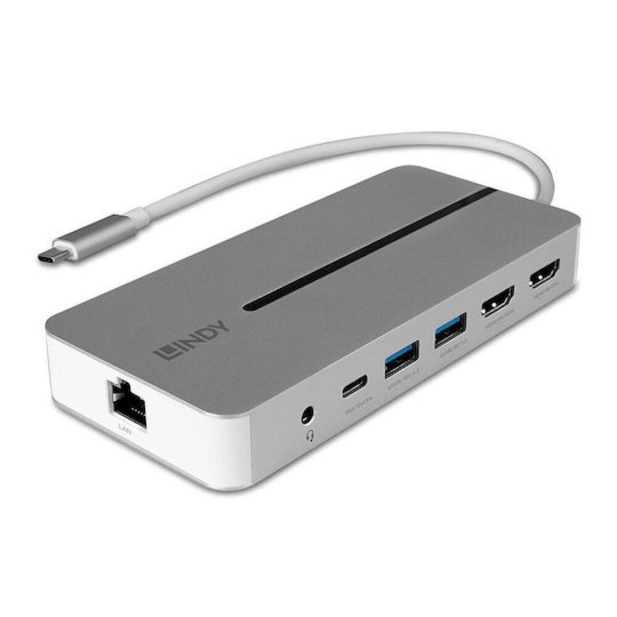 Lindy USB-C Docking Station με HDMI 4K PD Ethernet και συνδεση 2 Οθονών Γκρι (43360)