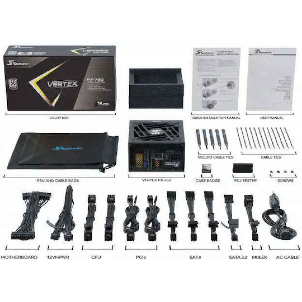 Seasonic VERTEX PX 750W Μαύρο Τροφοδοτικό Υπολογιστή Full Modular 80 Plus Platinum