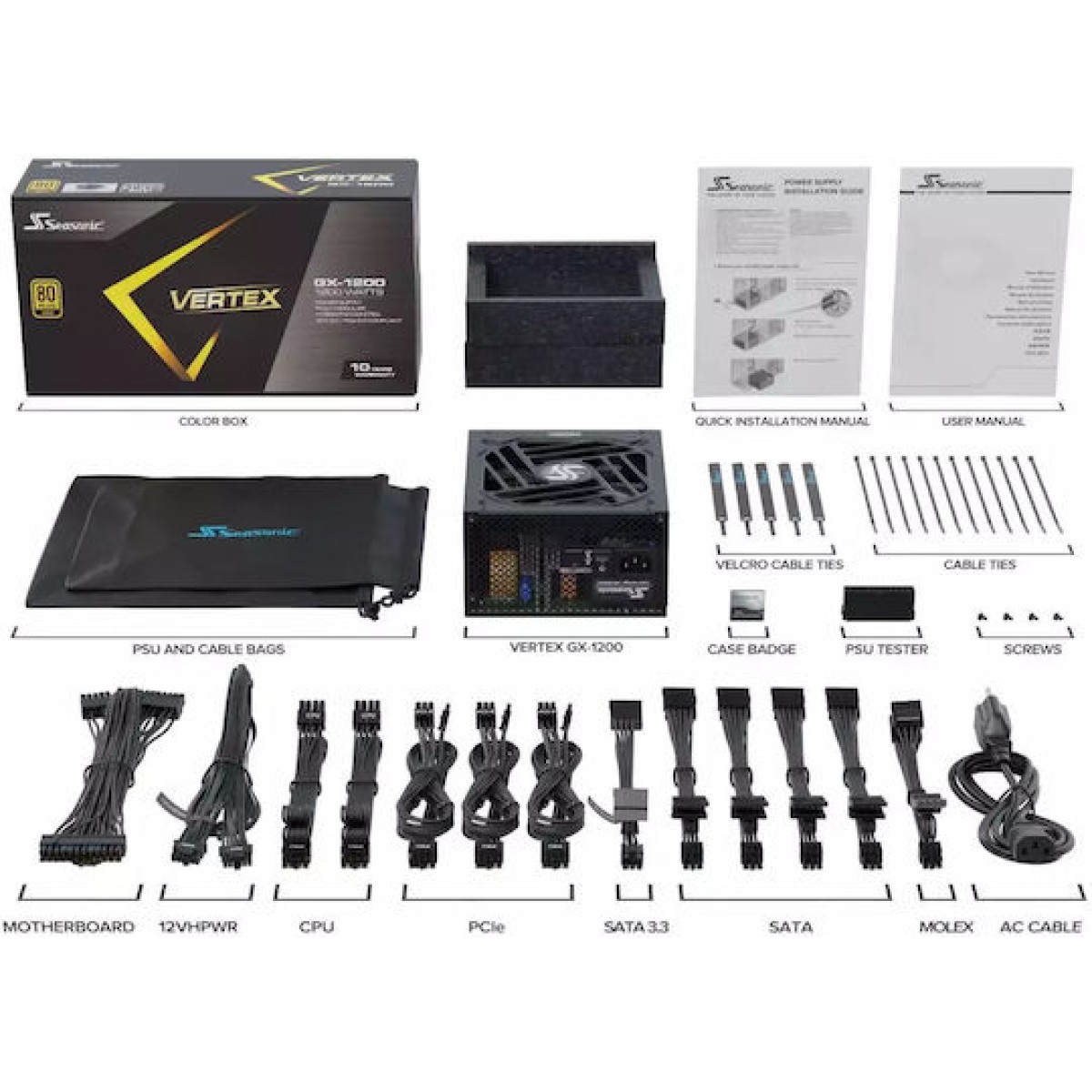 Seasonic Vertex GX 1200W Μαύρο Τροφοδοτικό Υπολογιστή Full Modular 80 Plus Gold