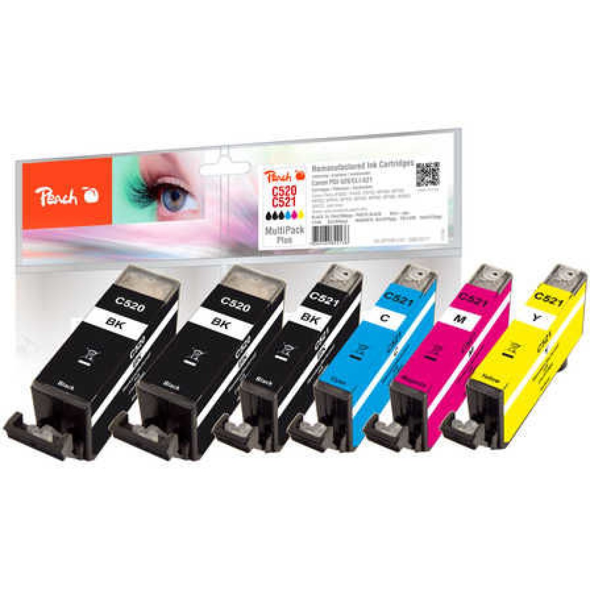 Peach Πακέτο Συμβατών Μελανιών Εκτυπωτή InkJet Canon PGI-520/CLI-521 19ml Μαύρο 6τμχ