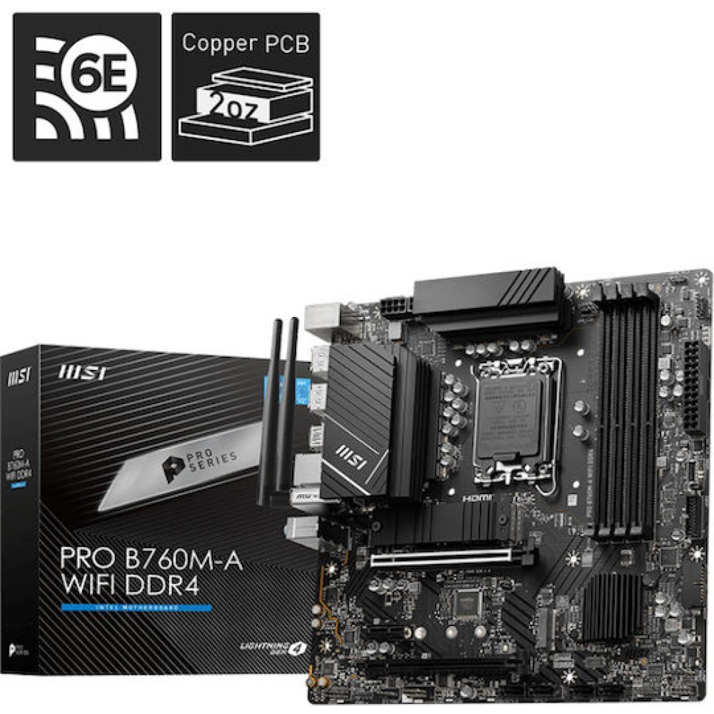MSI Pro B760M-A WIFI DDR4 Motherboard Micro ATX με Intel 1700 Socket 7D99-001R