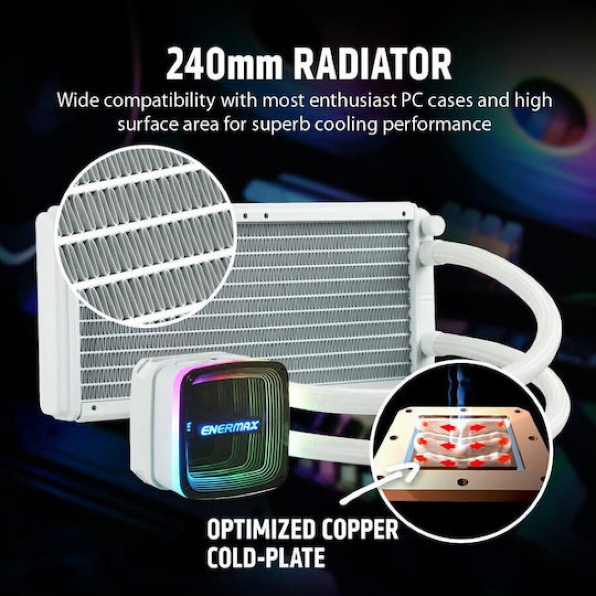 Enermax Aquafusion ADV Υδρόψυξη Επεξεργαστή Διπλού Ανεμιστήρα 120mm για Socket AM4/AM5/1700/1200/115x με RGB Φωτισμό Λευκή