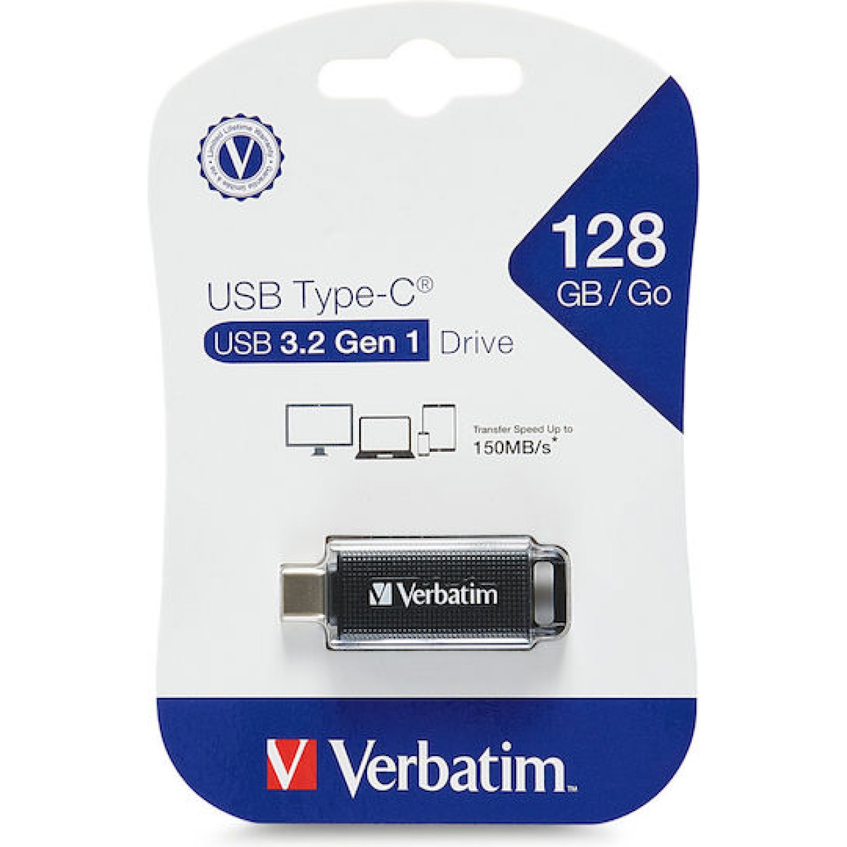 Verbatim Retractable 128GB USB 3.2 Stick με σύνδεση USB-C Μαύρο
