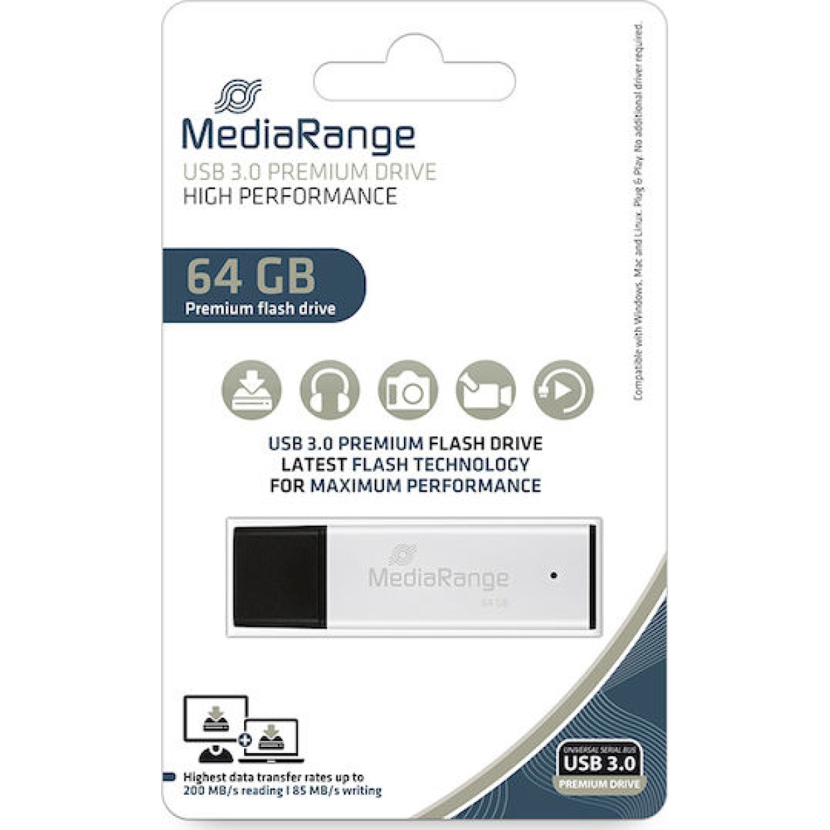 MediaRange 64GB USB 3.0 Stick Ασημί