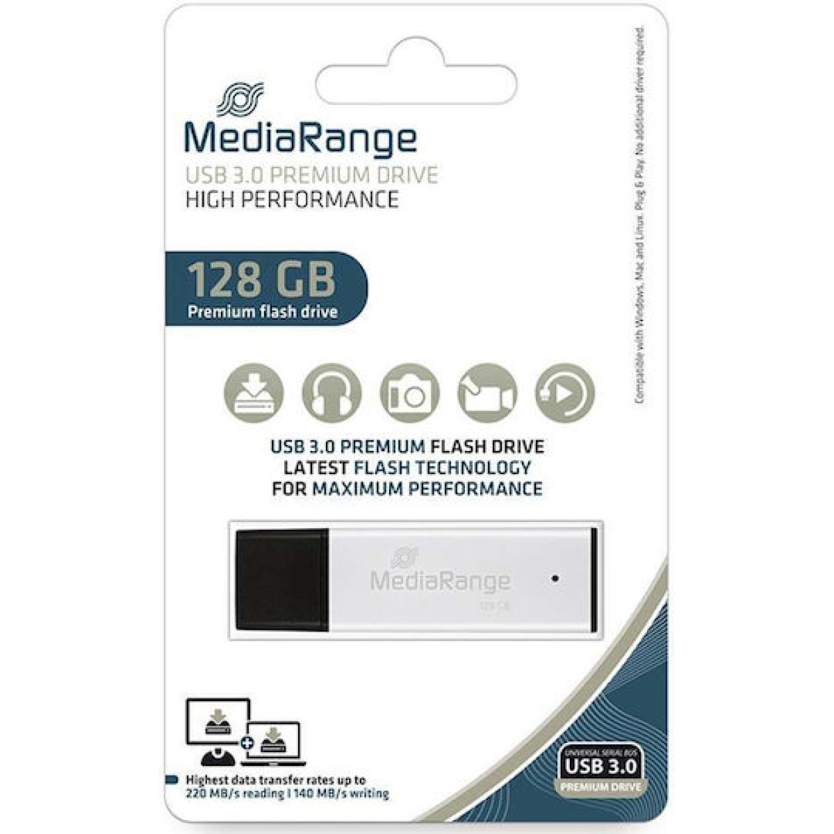 MediaRange 128GB USB 3.0 Stick Ασημί