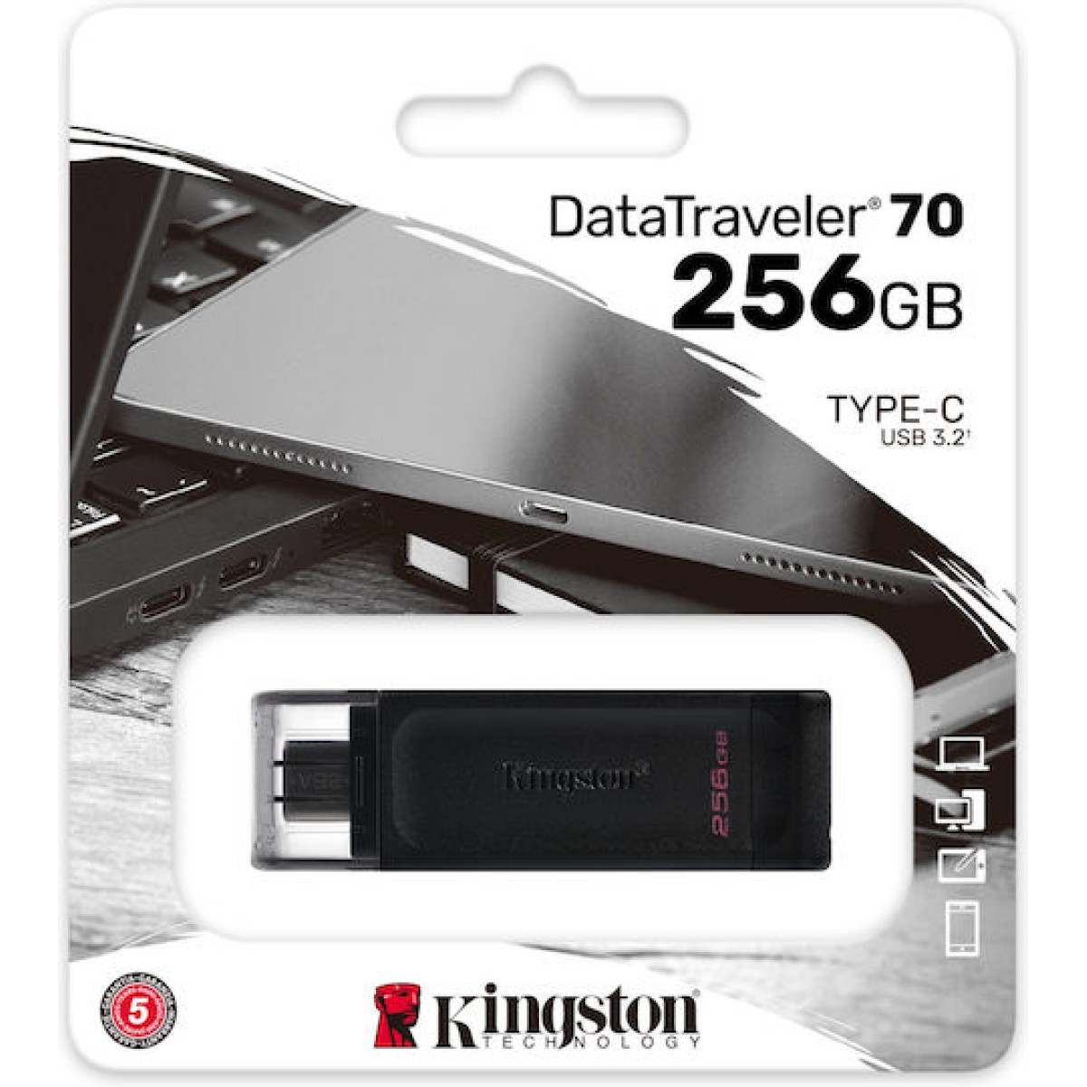 Kingston DataTraveler 70 256GB USB 3.2 Stick με σύνδεση USB-C Μαύρο