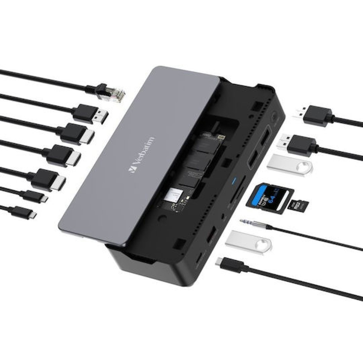 Verbatim CDS-15SSD USB-C Docking Station με HDMI/DisplayPort 4K PD Ethernet και σύνδεση 2 Οθονών Μαύρο