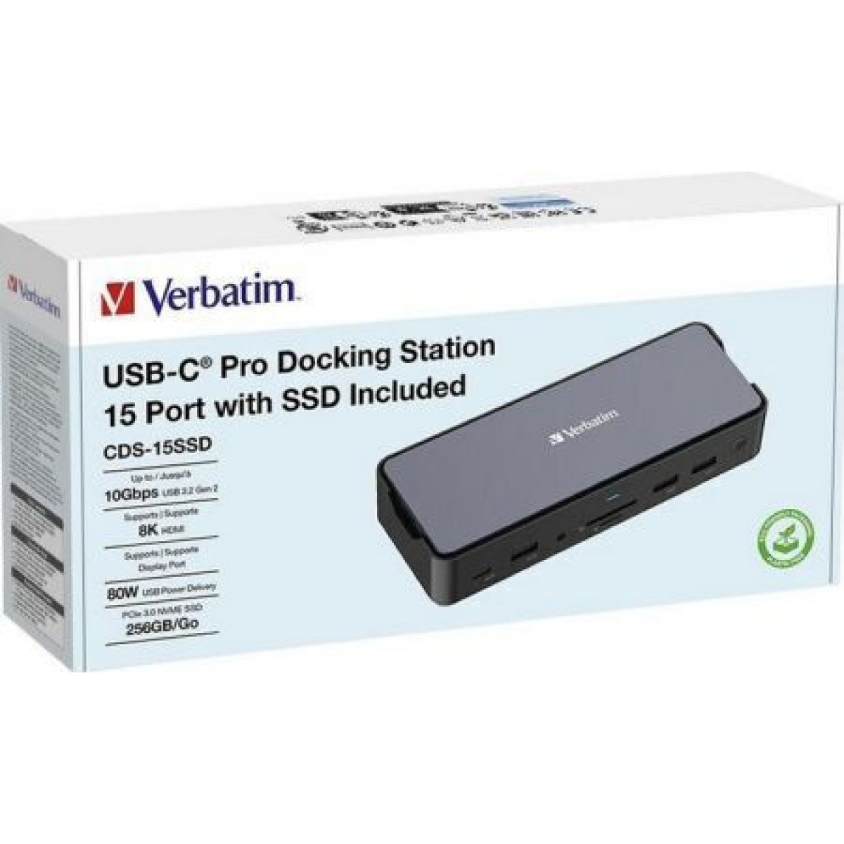 Verbatim CDS-15SSD USB-C Docking Station με HDMI/DisplayPort 4K PD Ethernet και σύνδεση 2 Οθονών Μαύρο