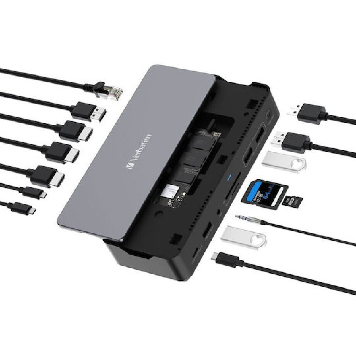 Verbatim CDS-15SSD USB-C Docking Station με HDMI/DisplayPort 4K PD Ethernet και σύνδεση 2 Οθονών Μαύρο