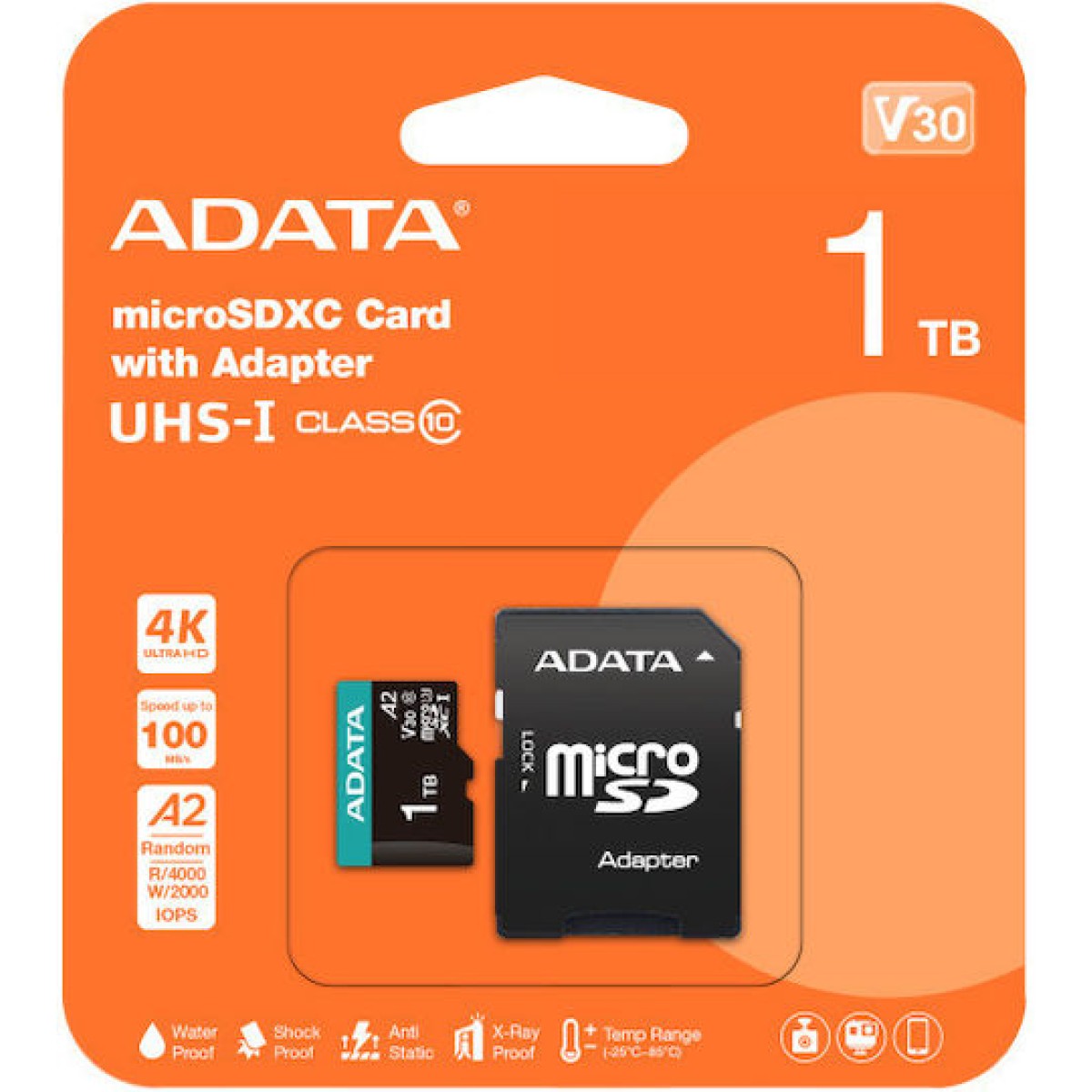 Adata SDXC 1TB Class 10 U3 V30 A2 UHS-I με αντάπτορα