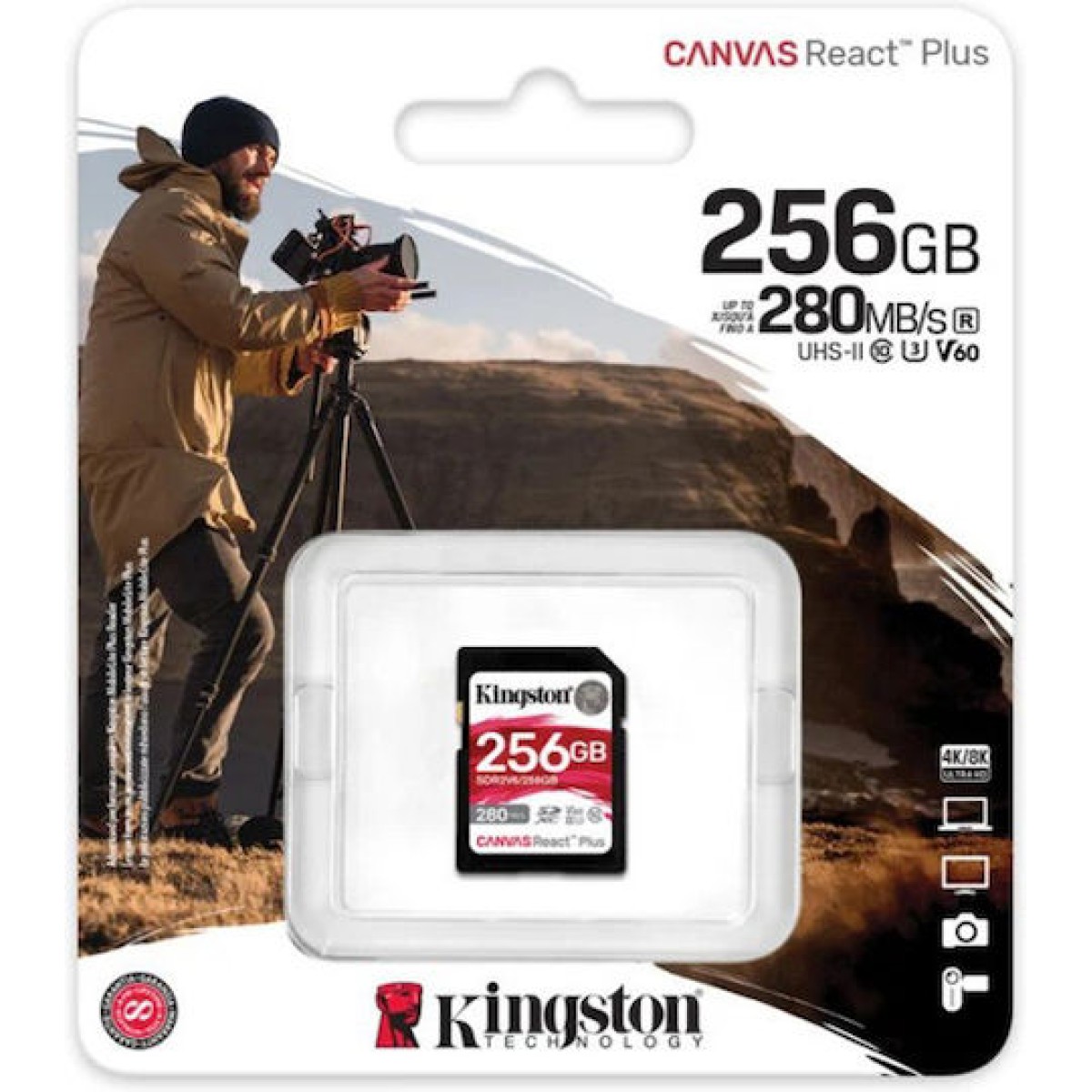 Kingston Canvas React Plus V60 SDXC 256GB Class 10 U3 V60 UHS-II