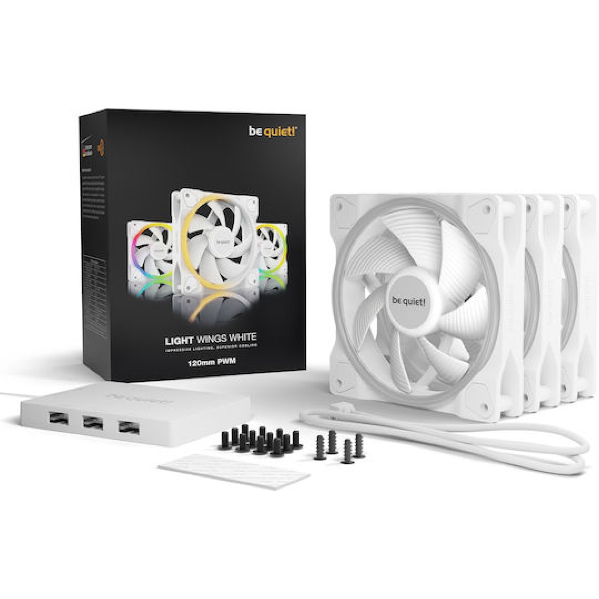 Be Quiet Light Wings Case Fan 120mm με ARGB Φωτισμό και Σύνδεση 4-Pin PWM 3τμχ Λευκό