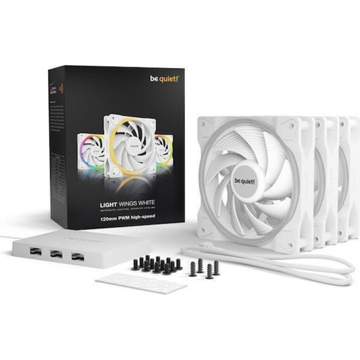 Be Quiet Light Wings High Speed Case Fan 120mm με ARGB Φωτισμό και Σύνδεση 4-Pin PWM 3τμχ Λευκό
